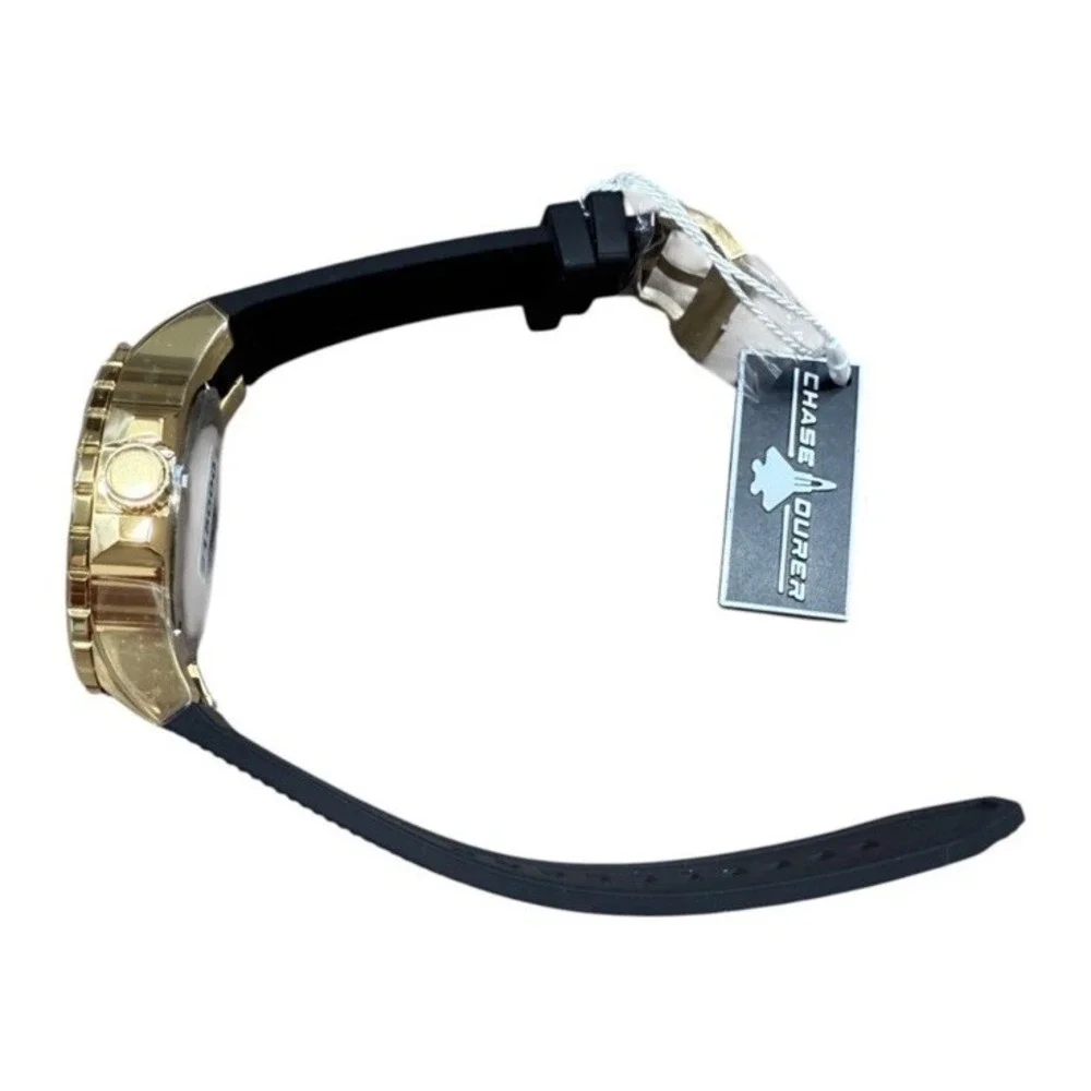 Chase Durer By Invicta Black Dial Rubber Strap Gold Watch Men's - CDW-0105‎